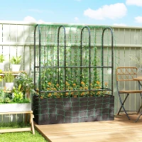 Outsunny Raised Garden Bed with Trellis, Tomato Cage with 52.8 Gal Grow Bag, Garden Cucumber Trellis Plant Cage(m-8)