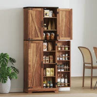HOMCOM 64" Tall Kitchen Pantry Cabinet with Spice Racks and Adjustable Shelves, Brown Wood Grain(m-8)