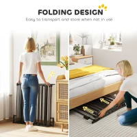 PawHut Foldable Dog Playpen Indoor for Small Medium Dogs with Door, for Stairway, Doorway, Hallway, Black(m-5)