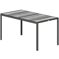 Outsunny Outdoor Dining Table for 4-6, 59" Outdoor Patio Table with Metal Legs, Wood-Effect Top, Grey(m-2)