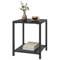 Outsunny Outdoor Coffee Table 2-Tier Patio Coffee Table with Storage Shelf, Adjustable Feet for Garden Balcony Poolside Black(m-2)