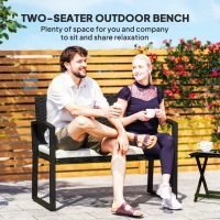 Outsunny 2 Seater Outdoor Bench, Rattan Garden Bench Loveseat with Cushion, Armrests, Steel Frame for Patio, Porch, Beige(m-4)