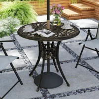 Outsunny 30-inch Round Patio Dining Table with Umbrella Hole Cast Aluminium Outdoor Bistro Table, Brown(m-1)