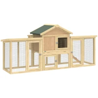 PawHut Wooden Chicken Coop, Outdoor Backyard Garden Large Rabbit Hutch with Nesting Box, Run, Ramp, Drawer(m-11)