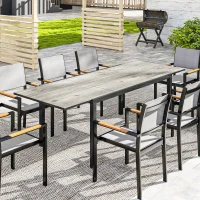 Outsunny 63"-94.5" Extendable Patio Dining Table for 6-8 Person, Outdoor Dining Table with Aluminium Edging, Steel Frame, Grey(m-8)