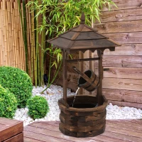 Outsunny Outdoor Waterfall Fountain w/ Pump Natural Wood Wishing Well Garden Decor, 22.5x22.5x47.25(m-1)