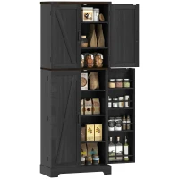 HOMCOM 64" Tall Kitchen Pantry Cabinet with Spice Racks and Adjustable Shelves, Black Wood Grain(m-11)