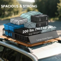 HOMCOM Universal Roof Rack Basket, 200lbs Steel Roof Rack Cargo Carrier with Wind Fairing, Side Rails, 43.5"x39.2"x7.3", Black(m-4)