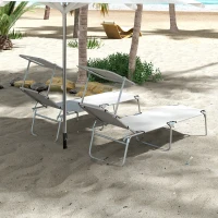 Outsunny 2Pcs Outdoor Lounge Chair, Adjustable Folding Chaise Lounge with Sun Shade for Beach, Camping, Hiking, Light Grey(m-10)