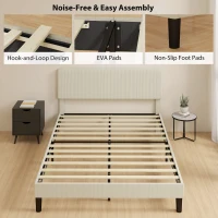 HOMCOM Queen Size Bed Frame with Adjustable Upholstered Headboard Platform Bed Frame Wood Slat Support Noise Free Light Grey(m-6)