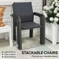 Outsunny Stackable Patio Chairs Set of 4, Outdoor Dining Chairs with 20" Deep Seat, All Weather Breathable Mesh, Armrests, Black(m-4)