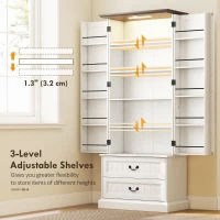 HOMCOM 72" LED Kitchen Pantry Cabinet, Buffet Storage Cabinet with 10 Door Shelves, 2 Drawers and Adjustable Shelves, White(m-6)