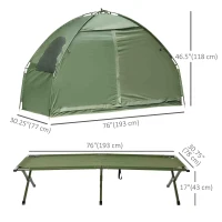 Outsunny Compact Pop Up Portable Folding Outdoor Elevated Camping Cot Tent Combo Set Dark Green(m-3)
