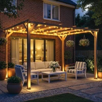 Outsunny 10' x 13' Wooden Pergola, Outdoor Pergola Gazebo Grape Trellis with Triangle Supports, Concrete Anchors, Nature Wood(m-10)