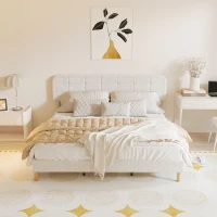 HOMCOM Queen Size Bed Frame with Adjustable Headboard Upholstered Platform Bed Frame with Wood Slat Support Noise Free White(m-1)