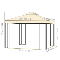 Outsunny 10'x10' Soft-top Steel Patio Gazebo Outdoor Sun Shelter with 2-Tier Polyester Roof, Curtain Sidewalls, Beige(m-3)
