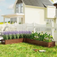 Outsunny L-Shaped Raised Garden Bed, 82" x 109" x 12" Galvanized Steel Planter Box with Multi-reinforced Rods for Vegetables, Flowers and Herbs, Dark Brown Wood Effect(m-9)