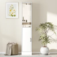 kleankin Tall Bathroom Cabinet with Mirror Narrow Bathroom Storage Cabinet with Doors Adjustable Shelves for Small Spaces White(m-7)