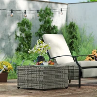 Outsunny 24.4" Patio Wicker Coffee Table, PE Rattan Outdoor Side Table with Tempered Glass Top, Light Grey(m-9)