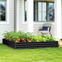 Outsunny L-Shaped Raised Garden Bed, 82" x 109" x 12" Galvanized Steel Planter Box with Multi-reinforced Rods for Vegetables, Flowers and Herbs, Black(m-8)