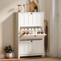 HOMCOM Slim Shoe Cabinet with 3 Flip Drawers, Shoe Storage Cabinet with Adjustable Shelves for Entryway, Holds 18 Pairs, White(m-1)