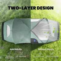 Outsunny 5-6 Person Family Tent, Outdoor Camping Tent with Lighting Hook, Carrying Bag for Camping, Hiking and Travelling, Green(m-4)