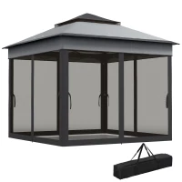 Outsunny 10.7 x 10.7ft Pop Up Gazebo, Adjustable Instant Sun Shelter with UV30+ Roof Cover, Removable Mesh Curtains, Dark Grey(m-2)