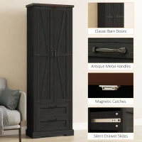 HOMCOM 71" Tall Kitchen Pantry Cabinet, Farmhouse Kitchen Storage Cabinet with 2 Drawer and Adjustable Shelves, Black(m-5)