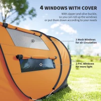Outsunny 4 Person Camping Tent, Easy Pop Up Tent with Doors, Windows and Carry Bag, Automatic Setup Tent for Hiking, Orange(m-6)