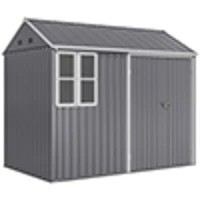 Outsunny 8.5' x 5.5' Metal Garden Storage Shed, Outdoor Tool Storage House with Lockable Door, Vents, Sloped Roof, Light Grey(m-10)