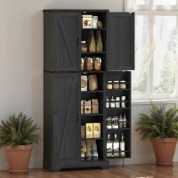 HOMCOM 64" Tall Kitchen Pantry Cabinet with Spice Racks and Adjustable Shelves, Black Wood Grain(m-9)