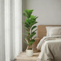 HOMCOM 4FT Artificial Fiddle Leaf Fig Tree, Fake Potted Tree with Solid Wood Trunks and Lifelike Leaves for Indoor Decor, Green(m-10)
