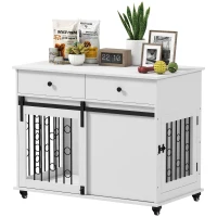 PawHut 39" Dog Crate Furniture, Dog Kennel Indoor with 2 Drawers, Wheels, Sliding Door, Dog Cage for Medium Large Dogs, Oak(m-11)