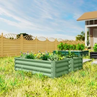 Outsunny Galvanized Raised Garden Beds, Outdoor Planter Box, Set of 2, for Flowers, Herbs and Vegetables, Light Green(m-8)