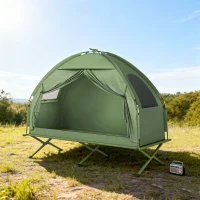 Outsunny Compact Pop Up Portable Folding Outdoor Elevated Camping Cot Tent Combo Set Dark Green(m-9)