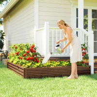 Outsunny L-Shaped Raised Garden Bed, 82" x 109" x 12" Galvanized Steel Planter Box with Multi-reinforced Rods for Vegetables, Flowers and Herbs, Dark Brown Wood Effect(m-1)