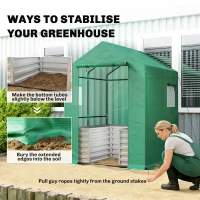 Outsunny Greenhouse with Raised Garden Bed, Galvanized Metal Planter Box with PE Cover, Roll Up Door, 56" x 56" x 75", Green(m-9)