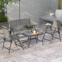 Outsunny Outdoor 4 Pieces Patio Furniture Set, Garden Set with Two Foldable Armchairs, a Loveseat & Glass Top Table, Mixed Grey(m-1)