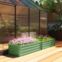 Outsunny Galvanized Raised Garden Beds, Outdoor Planter Box, Set of 2, for Flowers, Herbs and Vegetables, Light Green(m-9)