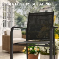 Outsunny Stackable Patio Chairs Set of 4, Outdoor Dining Chairs with 20" Deep Seat, All Weather Breathable Mesh, Armrests, Black(m-6)