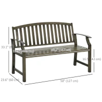 Outsunny Outdoor Garden Bench, Metal Bench, Wood Look Slatted Frame Furniture for Patio, Park, Porch, Lawn, Yard, Deck, Black(m-3)