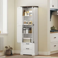 HOMCOM 71" Tall Kitchen Pantry Cabinet, Farmhouse Kitchen Storage Cabinet with 2 Drawer and Adjustable Shelves, White(m-8)