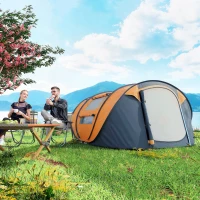 Outsunny 4 Person Camping Tent, Easy Pop Up Tent with Doors, Windows and Carry Bag, Automatic Setup Tent for Hiking, Orange(m-8)