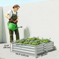 Outsunny Galvanized Raised Garden Beds, Outdoor Planter Box, Set of 2, for Flowers, Herbs and Vegetables, Silver(m-3)