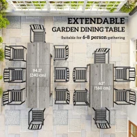 Outsunny 63"-94.5" Extendable Patio Dining Table for 6-8 Person, Outdoor Dining Table with Aluminium Edging, Steel Frame, Grey(m-4)