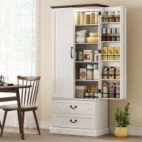 HOMCOM 72" LED Kitchen Pantry Cabinet, Buffet Storage Cabinet with 10 Door Shelves, 2 Drawers and Adjustable Shelves, White