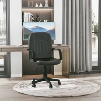 HOMCOM Desk Office Chair PU Leather Mid-Back Swivel Computer PC Adjustable Height Black(m-1)
