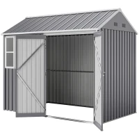 Outsunny 8.5' x 5.5' Metal Garden Storage Shed, Outdoor Tool Storage House with Lockable Door, Vents, Sloped Roof, Light Grey(m-2)