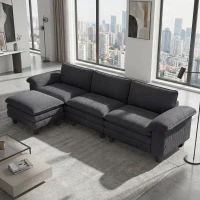 HOMCOM Sectional Sofa, L Shaped Couch with Deep Seat, Movable Ottoman and Pillow-top Armrests, Dark Gray(m-9)