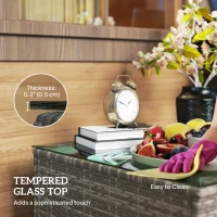 Outsunny 24.4" Patio Wicker Coffee Table, PE Rattan Outdoor Side Table with Tempered Glass Top, Black(m-5)